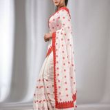 Handloom Woven Lace Border Saree - White