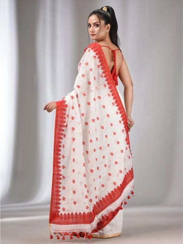 Handloom Woven Lace Border Saree - White