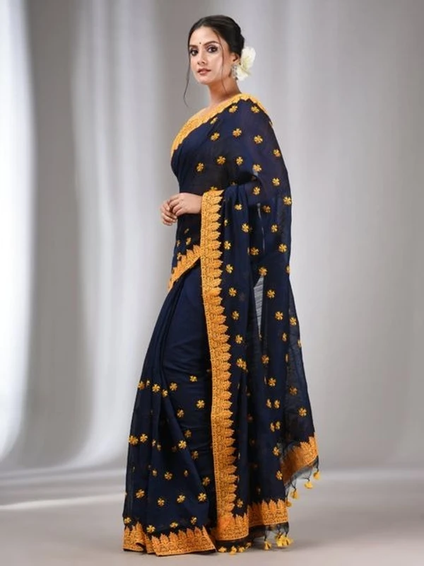 Handloom Woven Lace Border Saree - Black