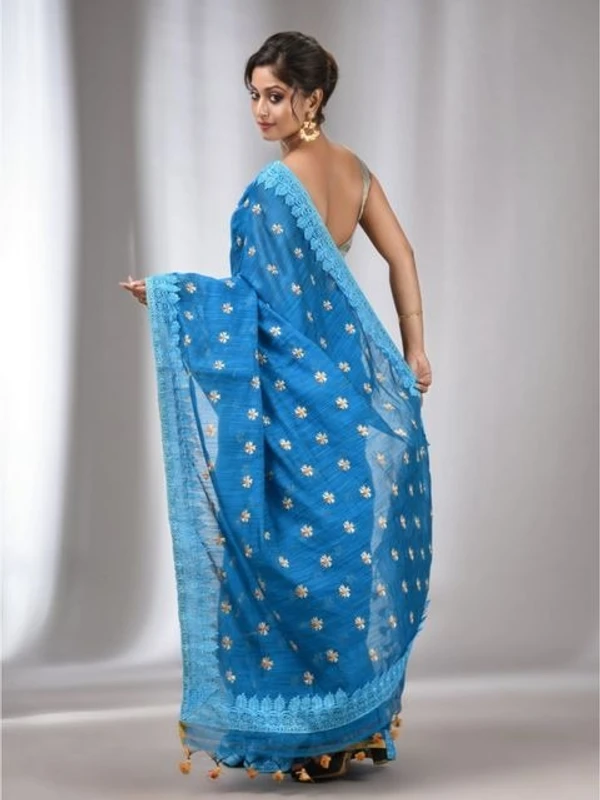 Handloom Woven Lace Border Saree - Seagull