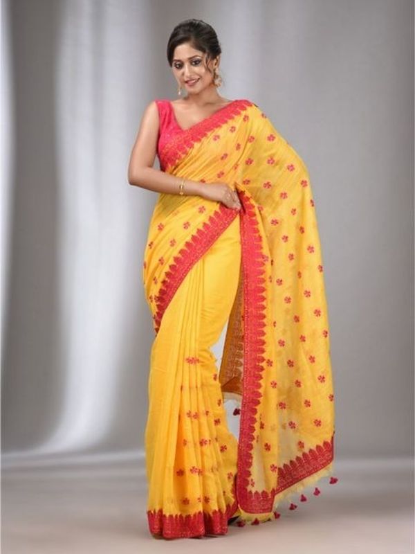 Handloom Woven Lace Border Saree - Yellow