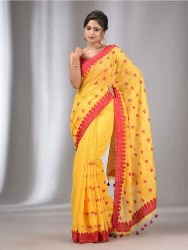 Handloom Woven Lace Border Saree - Yellow