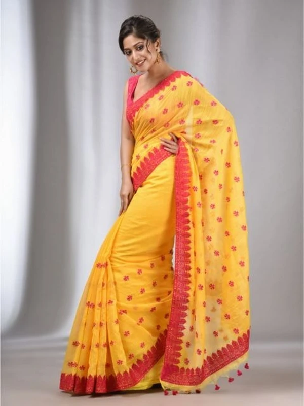 Handloom Woven Lace Border Saree - Yellow