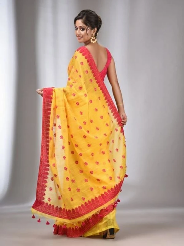 Handloom Woven Lace Border Saree - Yellow