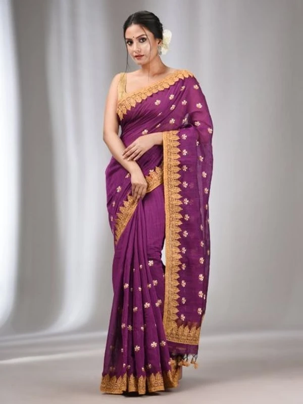 Handloom Woven Lace Border Saree - Magenta / Fuchsia