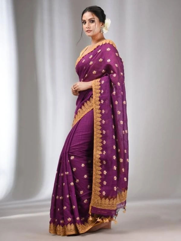 Handloom Woven Lace Border Saree - Magenta / Fuchsia