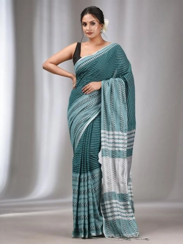 Handloom Ganga Jamuna Woven Border Saree - Sea Green