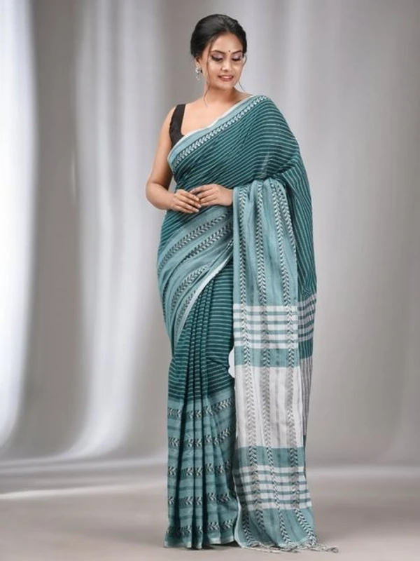 Handloom Ganga Jamuna Woven Border Saree - Sea Green