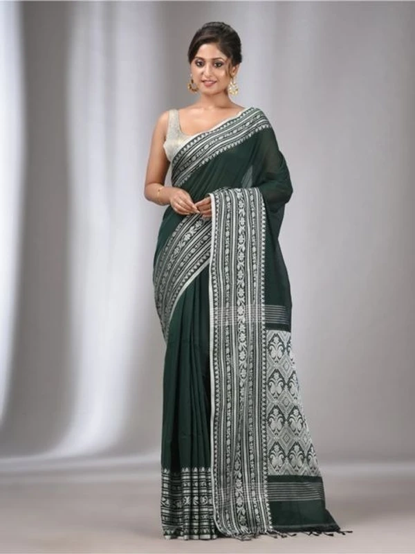 Handloom Ganga Jamuna Woven Border Saree - Cardin Green