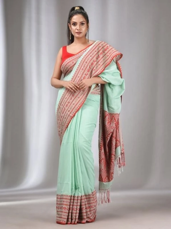 Handloom Ganga Jamuna Woven Border Saree - Keppel