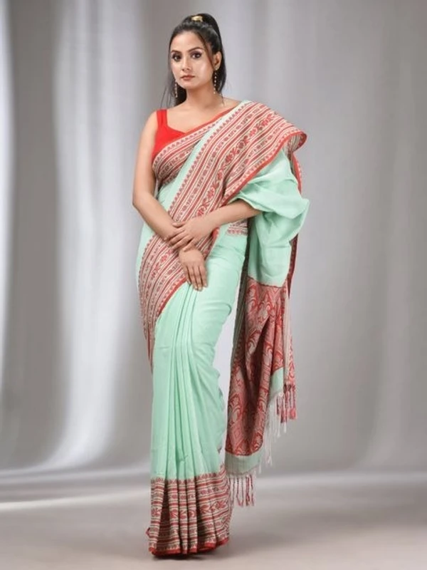 Handloom Ganga Jamuna Woven Border Saree - Keppel