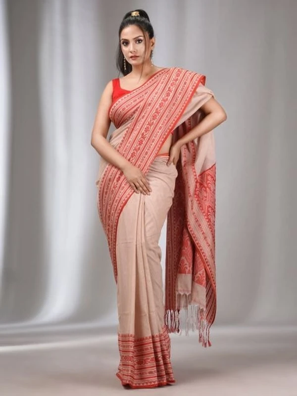 Handloom Ganga Jamuna Woven Border Saree - Apricot Peach