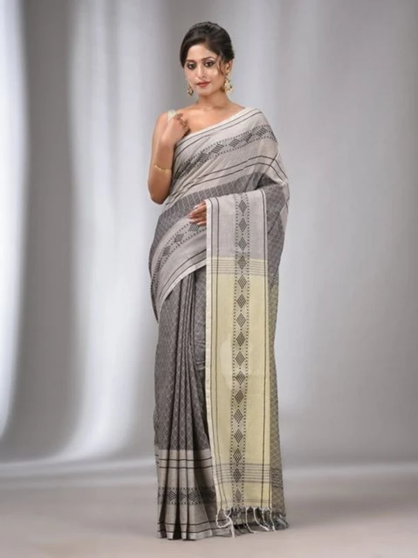 Handloom Ganga Jamuna Woven Border Saree - Silver