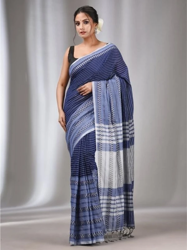 Handloom Ganga Jamuna Woven Border Saree - Blue