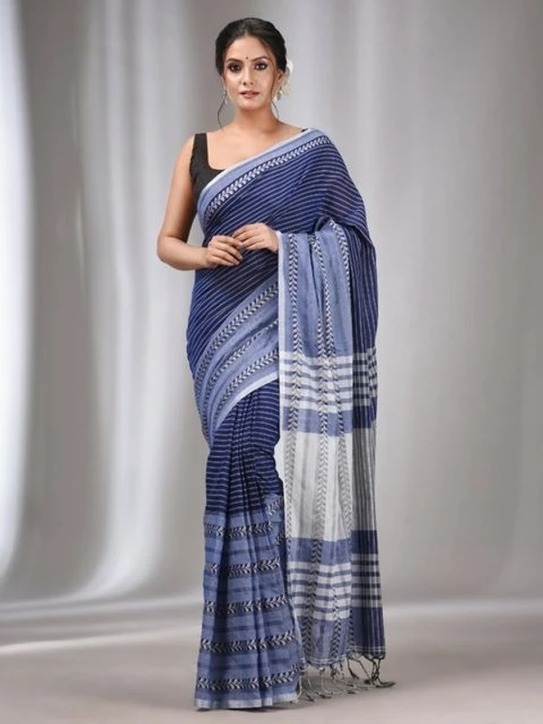 Handloom Ganga Jamuna Woven Border Saree - Blue