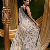 Handloom Linen Cotton Nayantara Jamdani - White