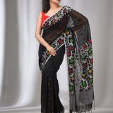 Handloom Linen Cotton Nayantara Jamdani - Black