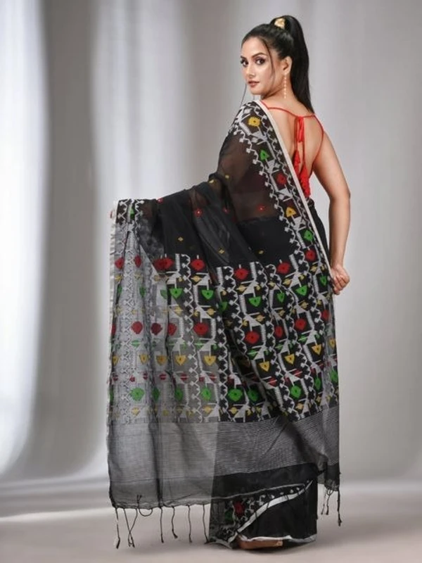Handloom Linen Cotton Nayantara Jamdani - Black