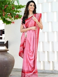 Handloom Cross Woven Border Saree - Pink Salmon, Cotton, Cotton