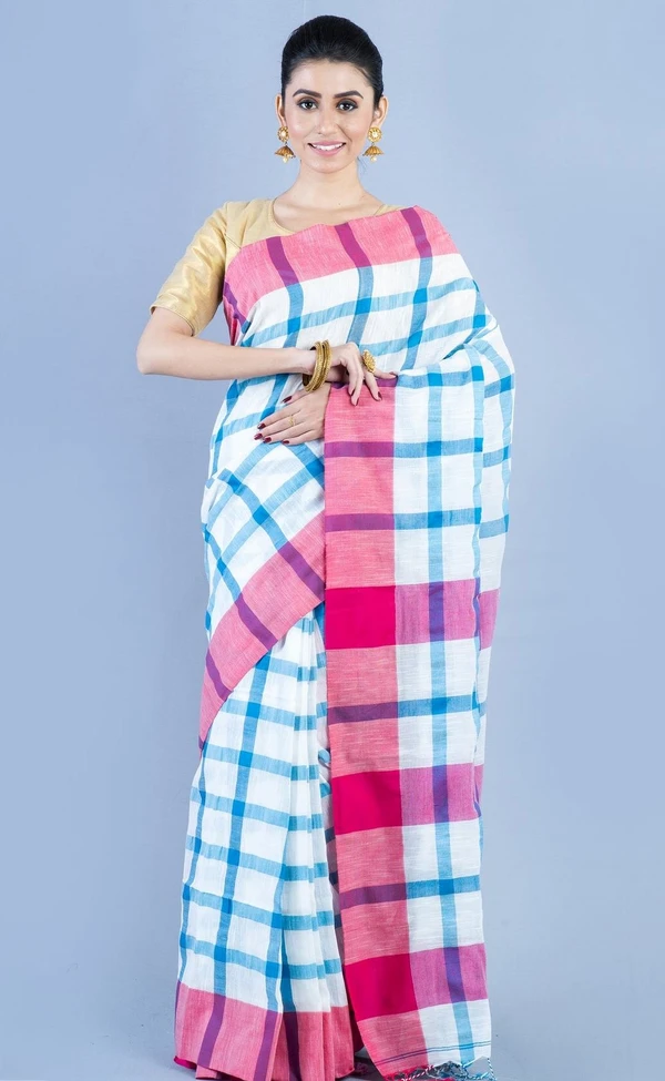 Handloom By-Colored Check Saree