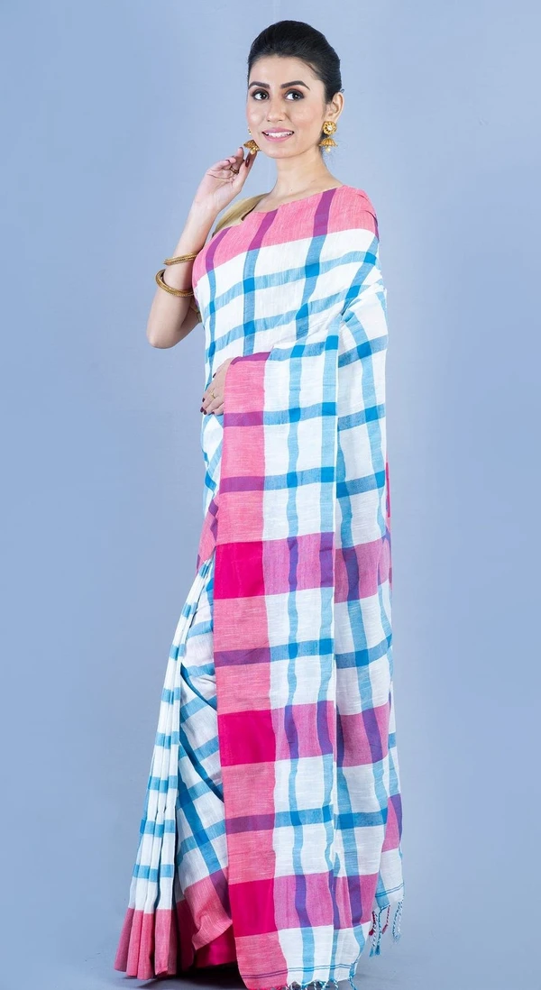 Handloom By-Colored Check Saree