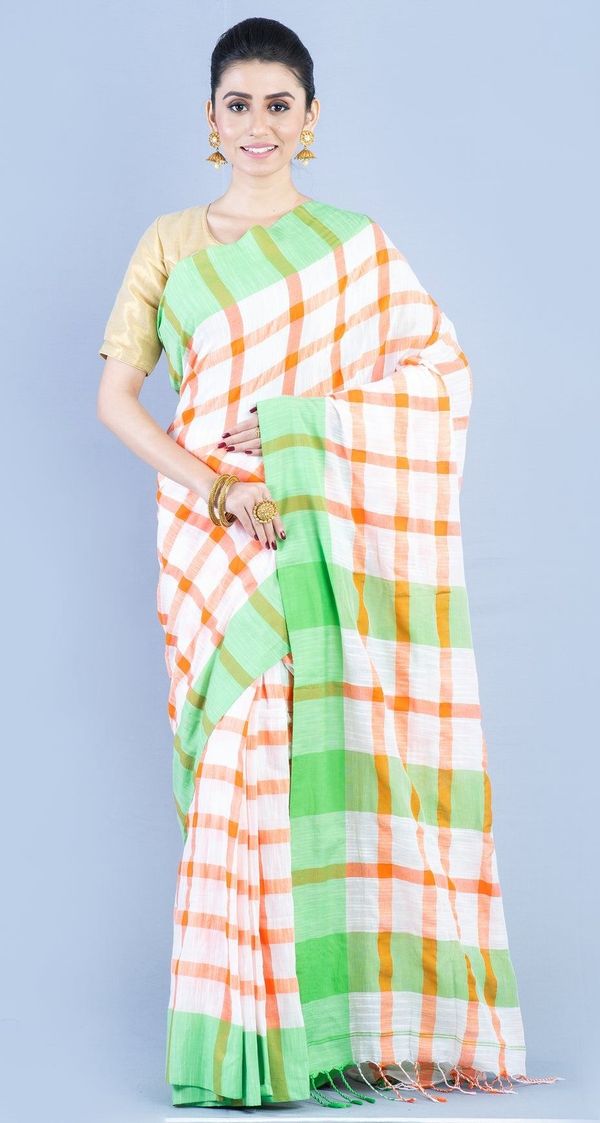 Handloom By-Colored Check Saree