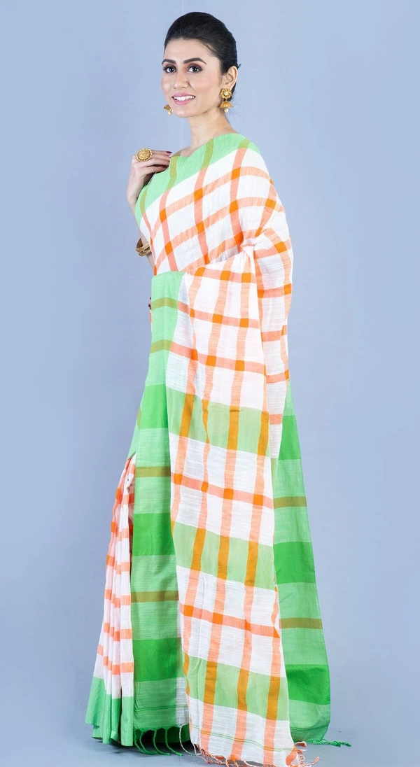 Handloom By-Colored Check Saree