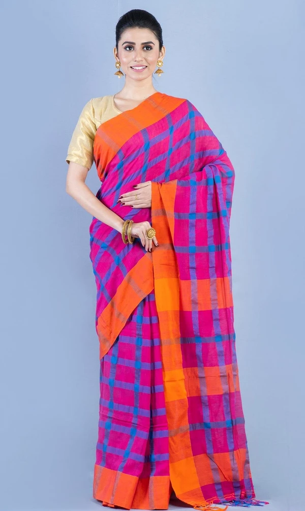 Handloom By-Colored Check Saree