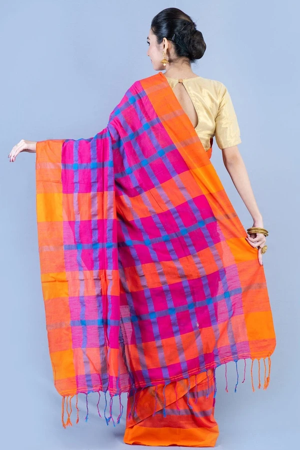 Handloom By-Colored Check Saree