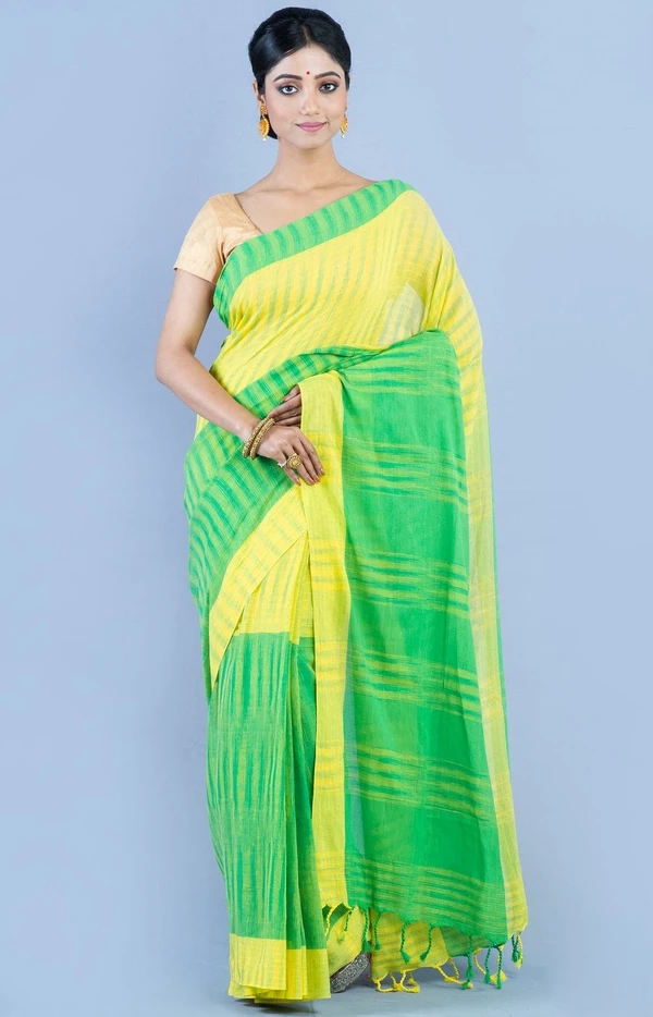 Handloom Two Colored Ikkat Jharna Saree - Green