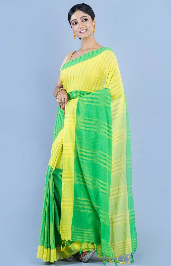 Handloom Two Colored Ikkat Jharna Saree - Green