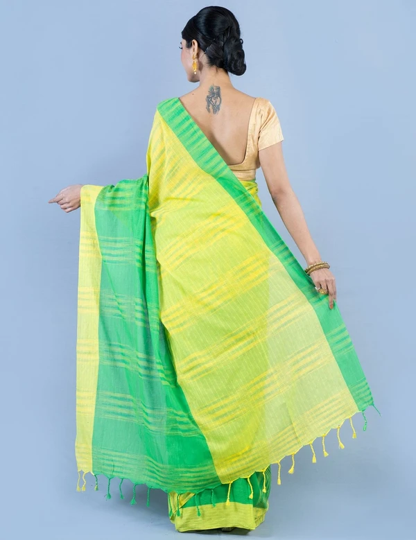 Handloom Two Colored Ikkat Jharna Saree - Green