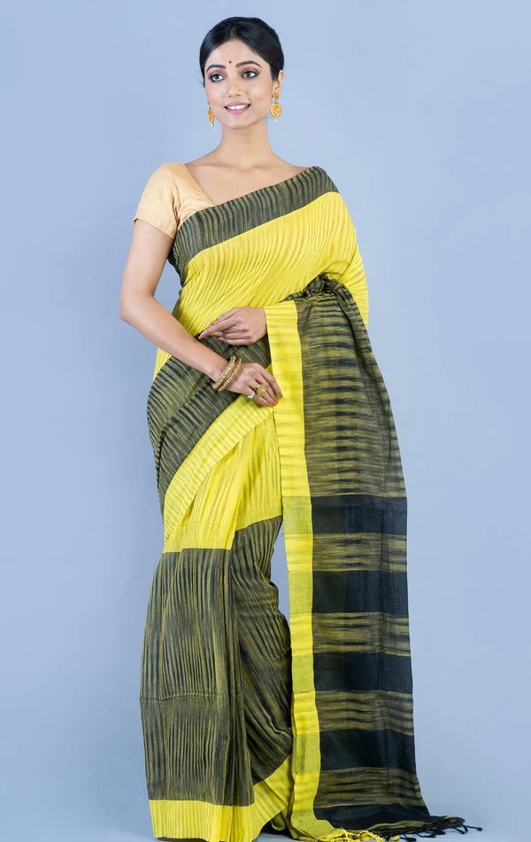 Handloom Two Colored Ikkat Jharna Saree - Yellow