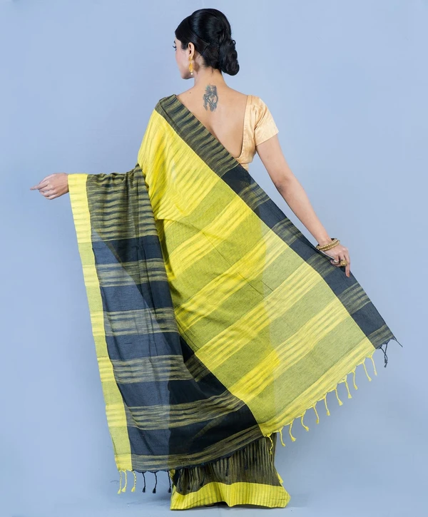 Handloom Two Colored Ikkat Jharna Saree - Yellow