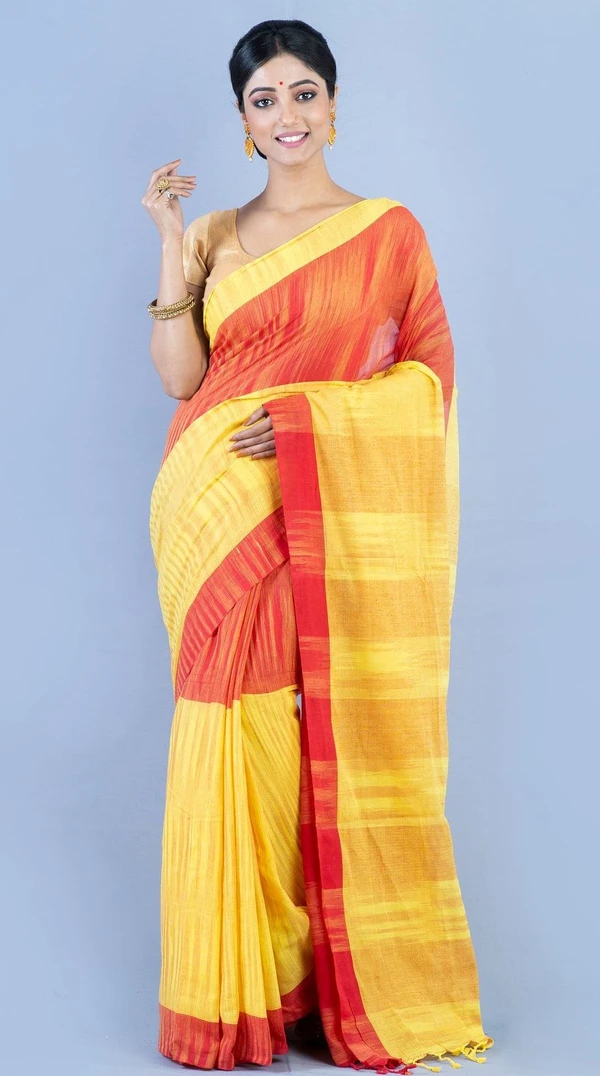 Handloom Two Colored Ikkat Jharna Saree - Yellow