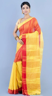 Handloom Two Colored Ikkat Jharna Saree - Yellow