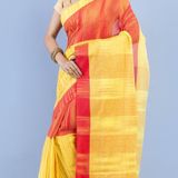 Handloom Two Colored Ikkat Jharna Saree - Yellow