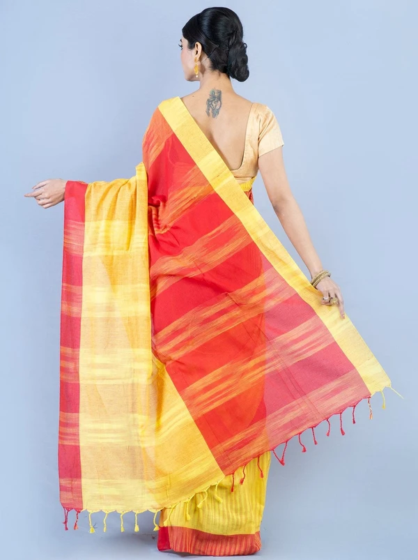 Handloom Two Colored Ikkat Jharna Saree - Yellow