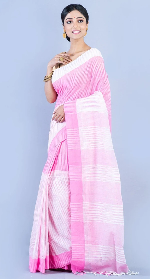 Handloom Two Colored Ikkat Jharna Saree - Pink