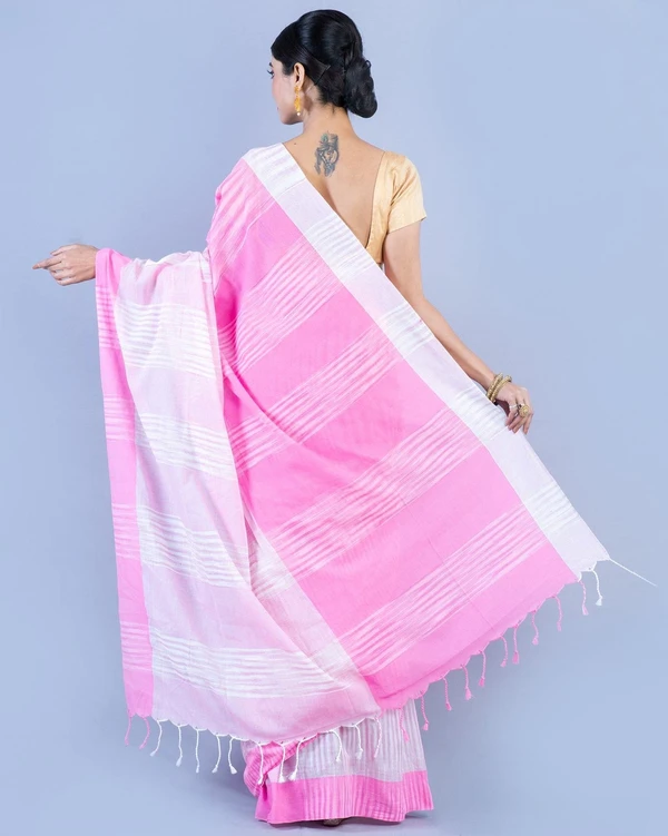 Handloom Two Colored Ikkat Jharna Saree - Pink