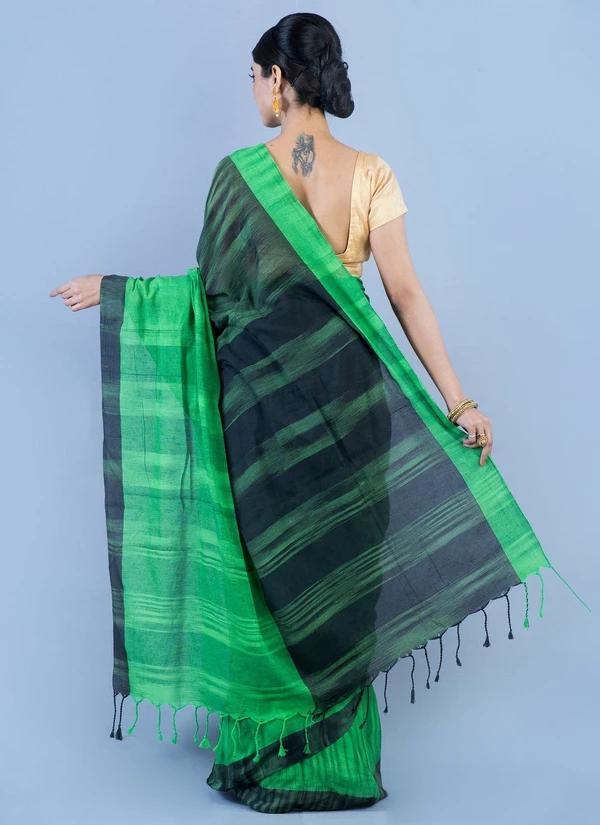 Handloom Two Colored Ikkat Jharna Saree - Green