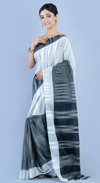 Handloom Two Colored Ikkat Jharna Saree - White