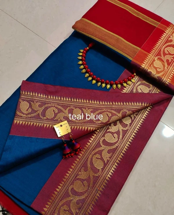 Handloom Naksha Border Cotton Silk Saree - Blue