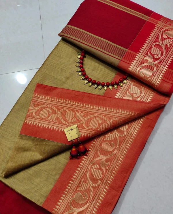 Handloom Naksha Border Cotton Silk Saree - Husk