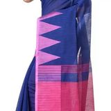 Handloom Traditional Tant Temple Border Saree - Blue & Purple