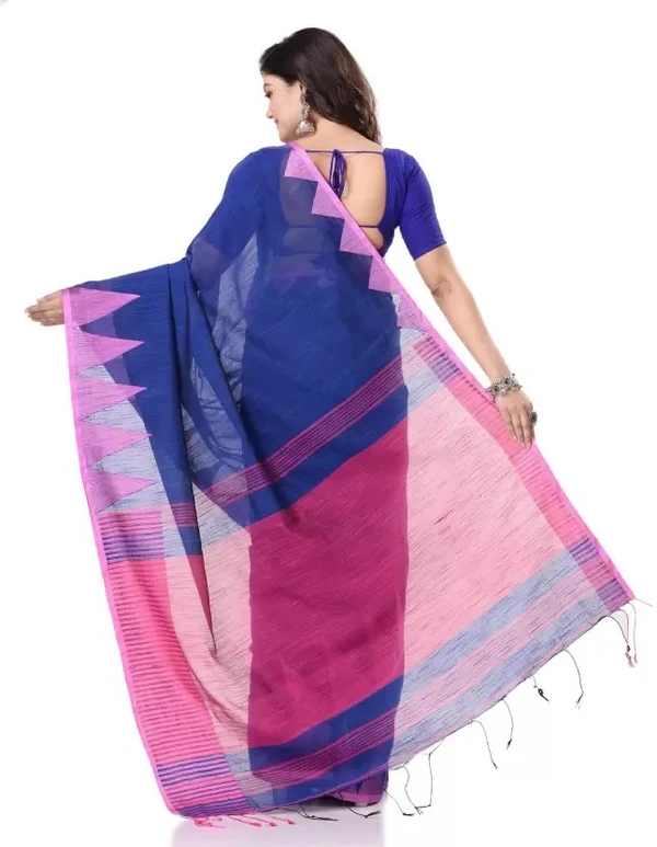 Handloom Traditional Tant Temple Border Saree - Blue & Purple