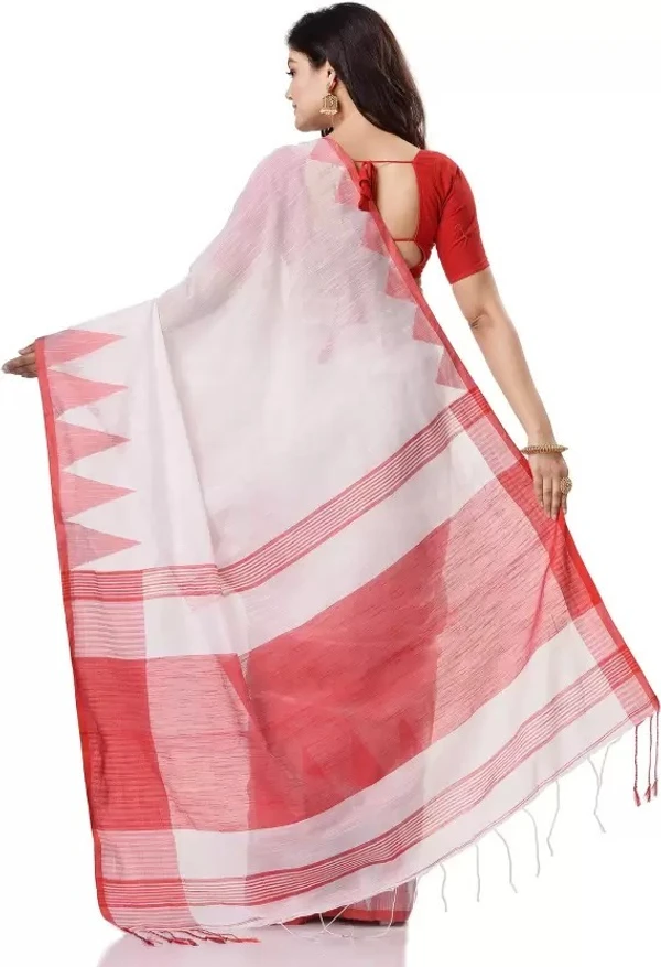 Handloom Traditional Tant Temple Border Saree - White & Red