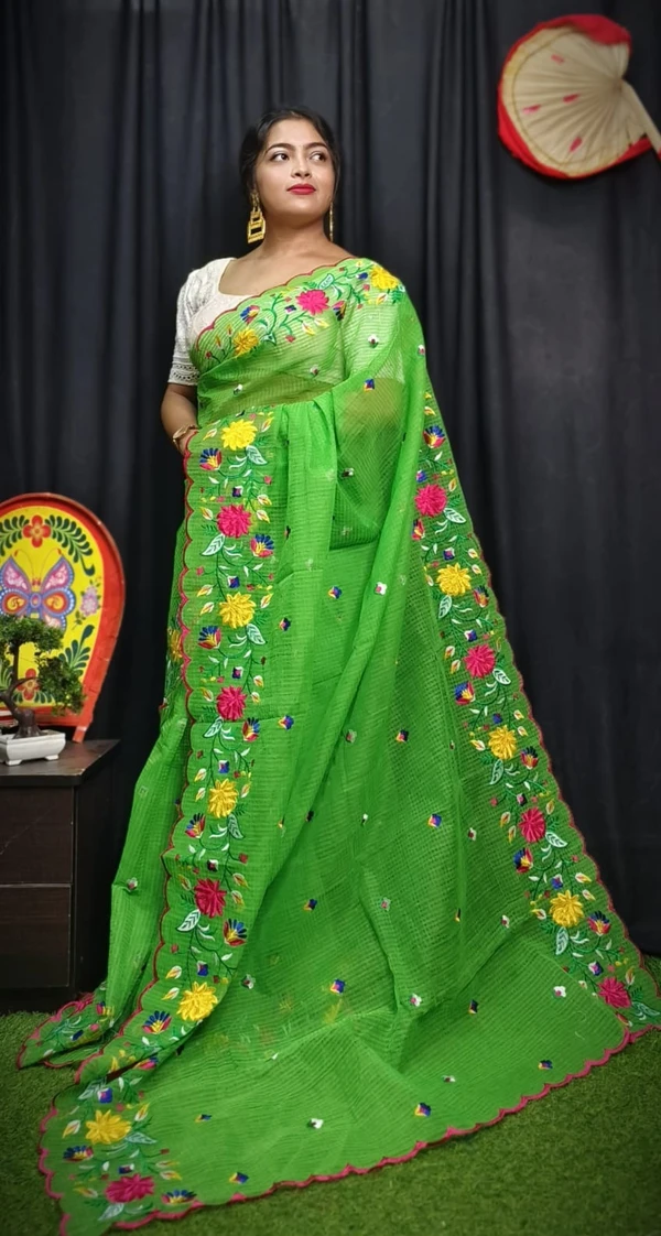 Handloom Artistic Floral Embroidered Saree - Christi