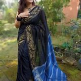 Handloom Jamdani Woven Zari Pallu Saree - Black & Blue
