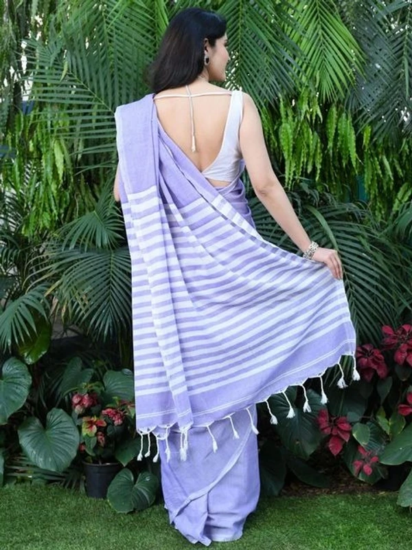 Handloom Contrast Color Strips Pallu Saree - Mauve, Cotton, Cotton (CK)